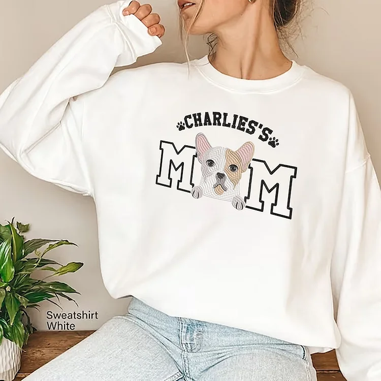 Custom Embroidery Portrait Dog MomDog Dad with Pet Name Sweatshirt