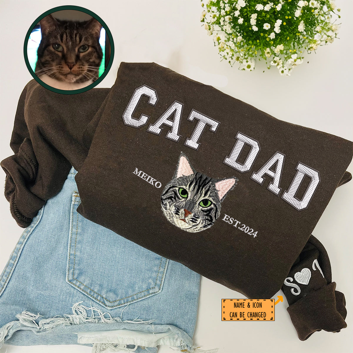Cat Dad Embroidered Sweatshirt