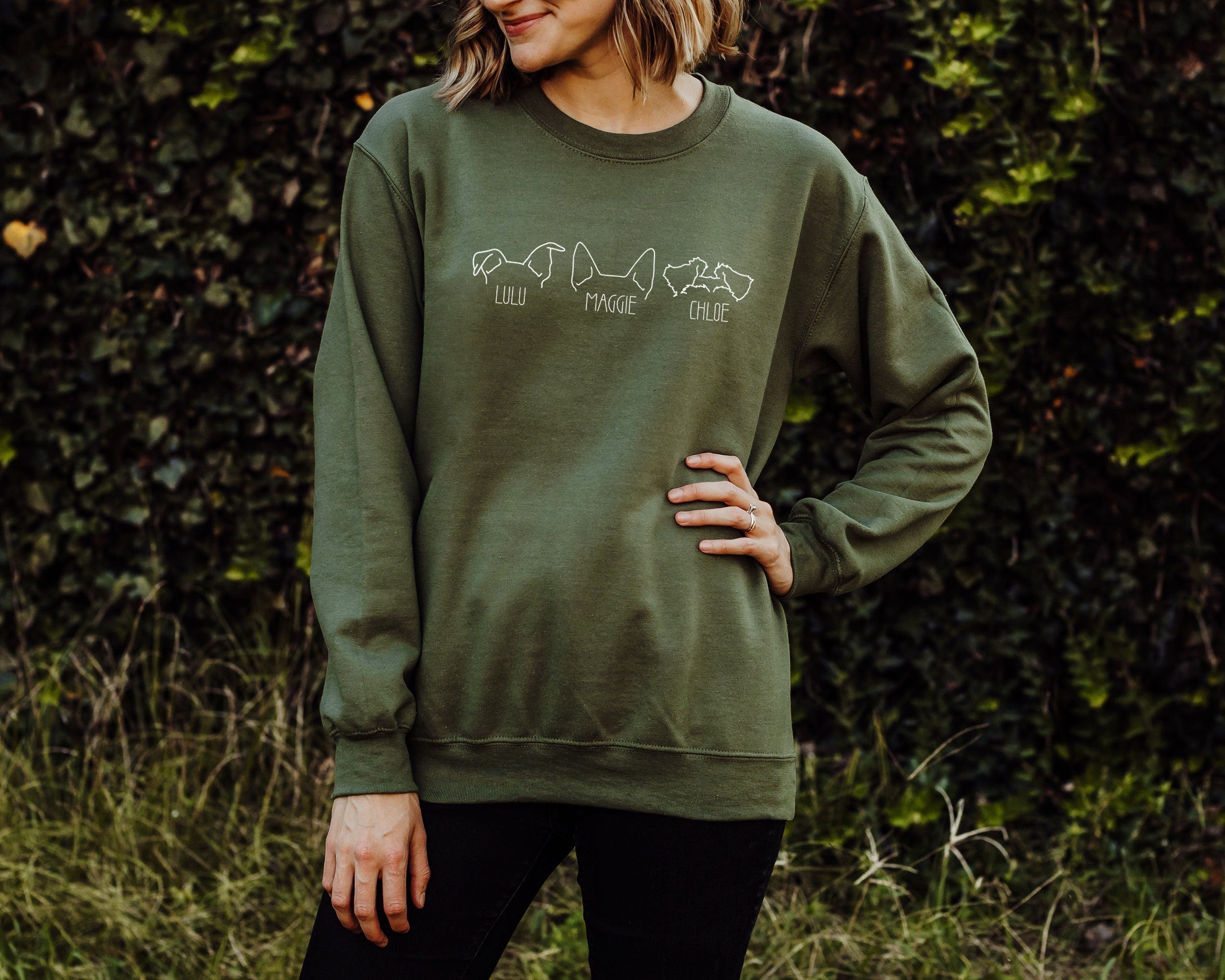 Embroidered Pet Ear Outline Sweatshirt With Names